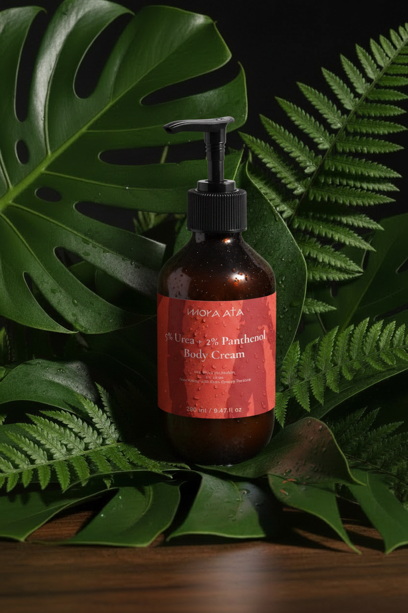 5% Urea + 2% Panthenol Body Cream in tropical background