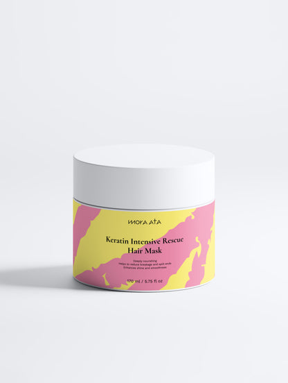 Jar of Mora Ata Keratin Intensive Rescue Hair Mask on a white background