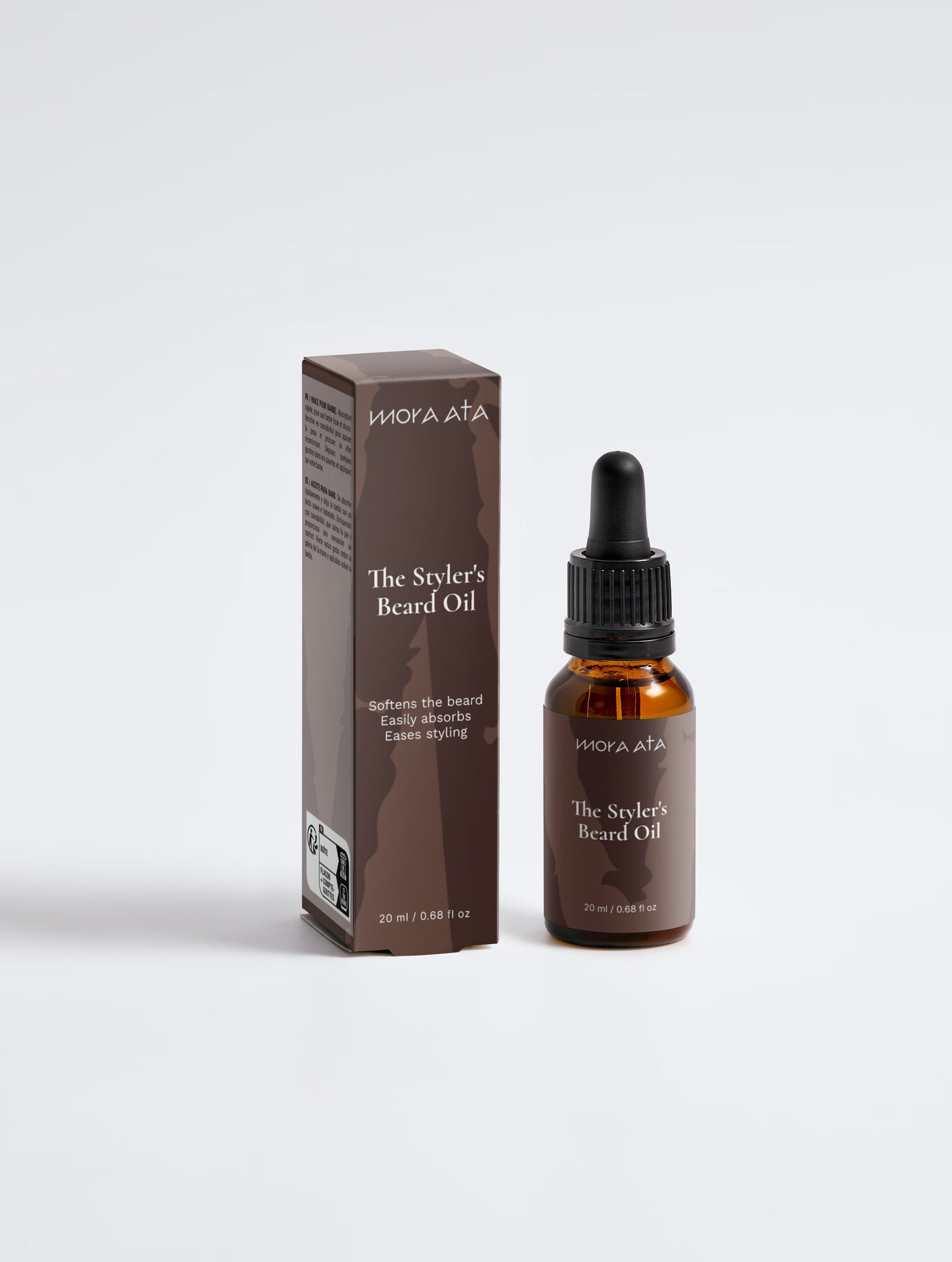Mora Ata The Styler's Beard Oil bottle and packaging on a white background